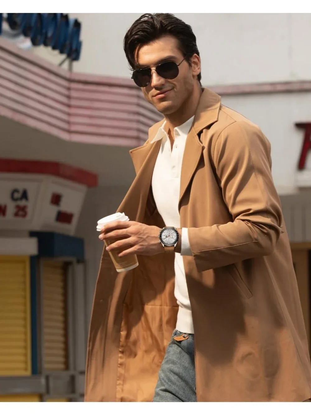 Men White Analog Brown Silicone Strap Chronograph Luminous Designer Casual Watch